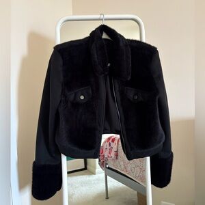Express Moto Crop Black Faux Fur Full Zip Jacket